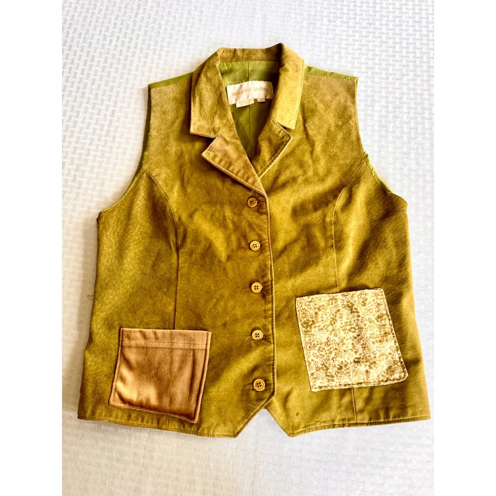 Margaret Godfrey Vintage Leather Vest Lime Green Puce Cottagecore Medium‎ 1609